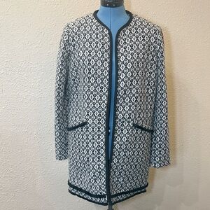 Cynthia Rowley Black and Ivory Geometric Knit Cardigan
